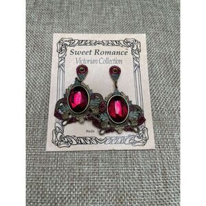 Vintage Sweet Romance Red Stone Drop Post Earrings Victorian Collection